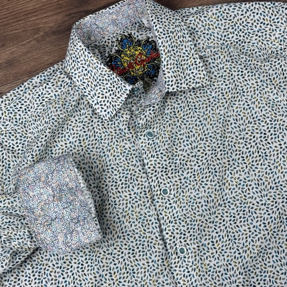 Robert Graham Mens Button Up Shirt Geometric Pattern Flip Contrast Cuff Size M